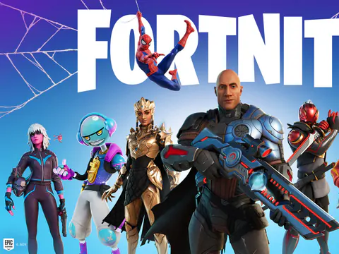 Fortnite characters preparing for Battle Royale on a colorful island